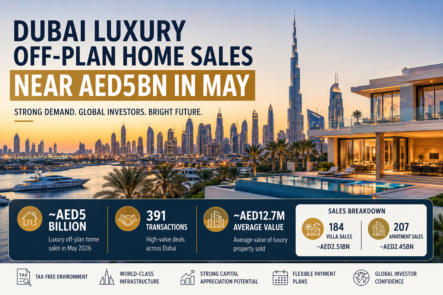 ubai luxury real estate at sunset