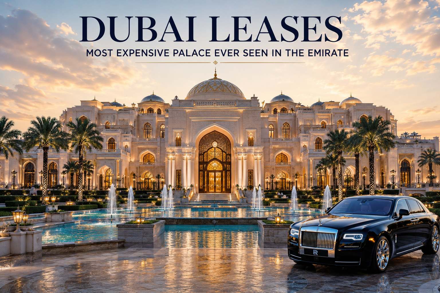 Opulent Dubai palace at sunset